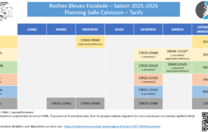 Planning et tarifs saison 2025-2026